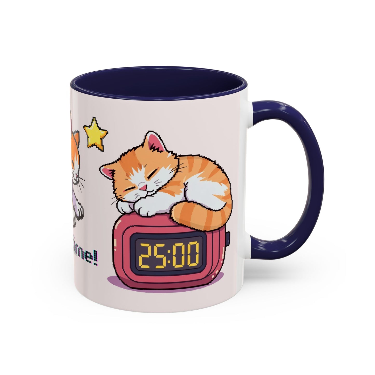 Mug - Pomodoro 25 min Orange Cat Pixel 8bit Design Coffee Cup