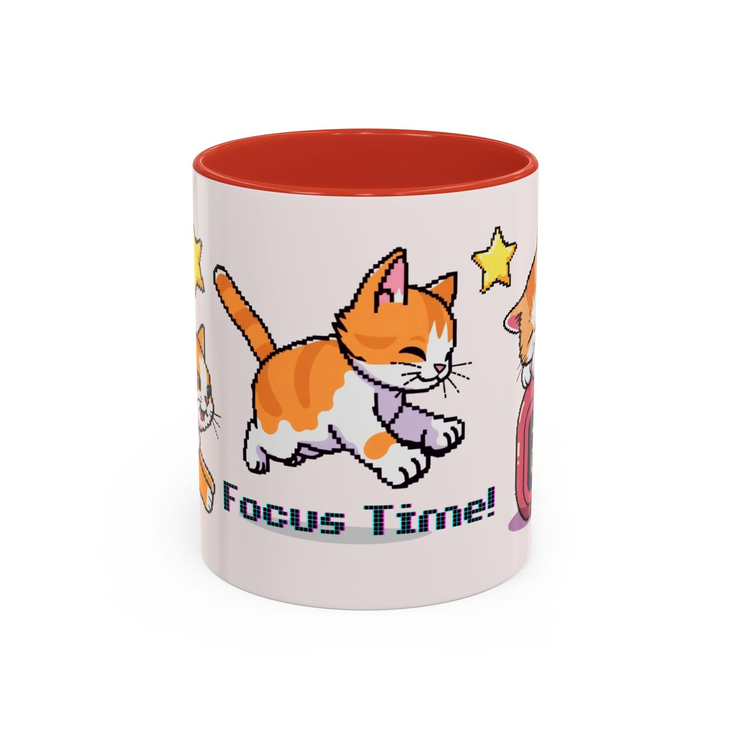 Mug - Pomodoro 25 min Orange Cat Pixel 8bit Design Coffee Cup