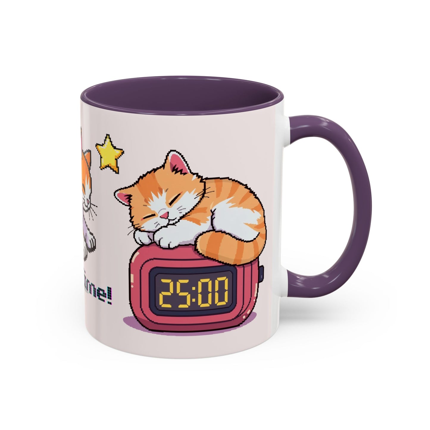 Mug - Pomodoro 25 min Orange Cat Pixel 8bit Design Coffee Cup