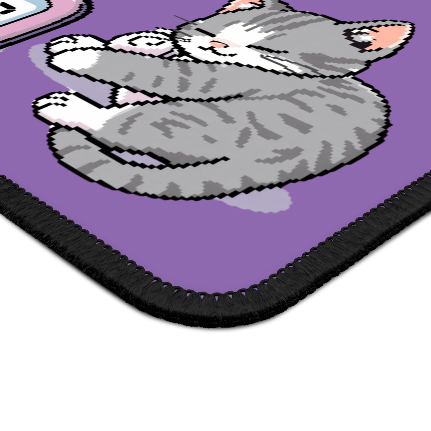 Cute Pixel Art Cat Gaming Mouse Pad - Love Clock Design