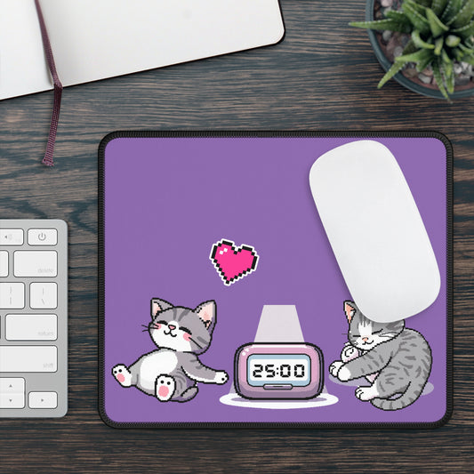 Cute Pixel Art Cat Gaming Mouse Pad - Love Clock Design