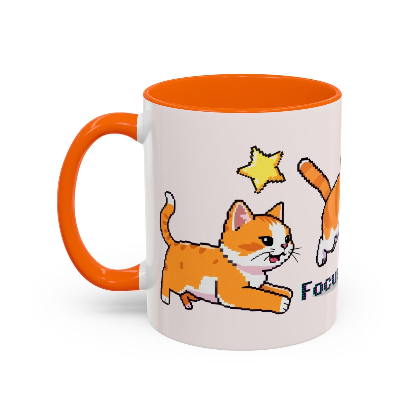 Mug - Pomodoro 25 min Orange Cat Pixel 8bit Design Coffee Cup