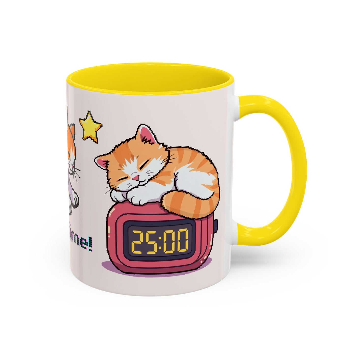 Mug - Pomodoro 25 min Orange Cat Pixel 8bit Design Coffee Cup