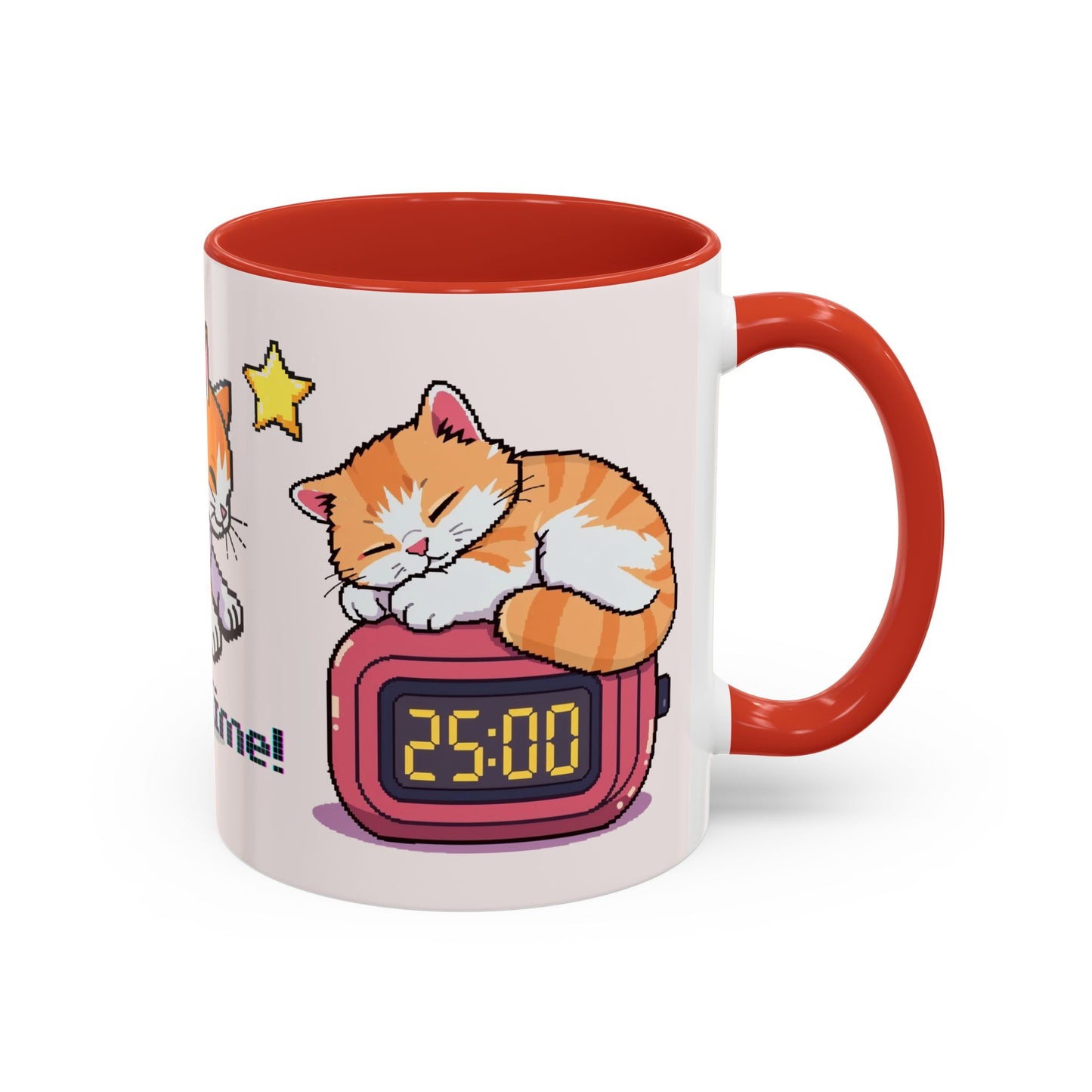 Mug - Pomodoro 25 min Orange Cat Pixel 8bit Design Coffee Cup