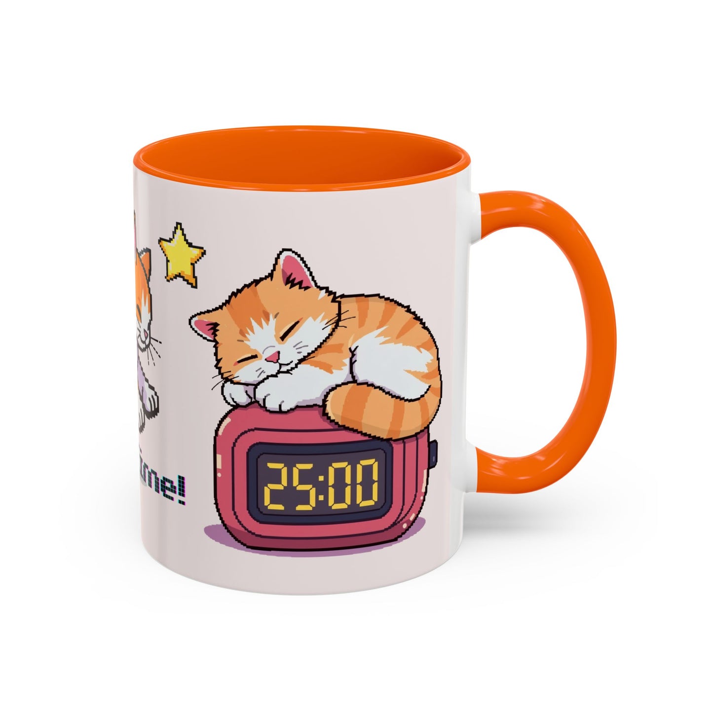 Mug - Pomodoro 25 min Orange Cat Pixel 8bit Design Coffee Cup