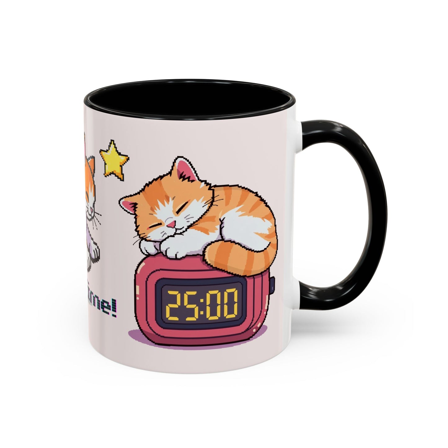 Mug - Pomodoro 25 min Orange Cat Pixel 8bit Design Coffee Cup