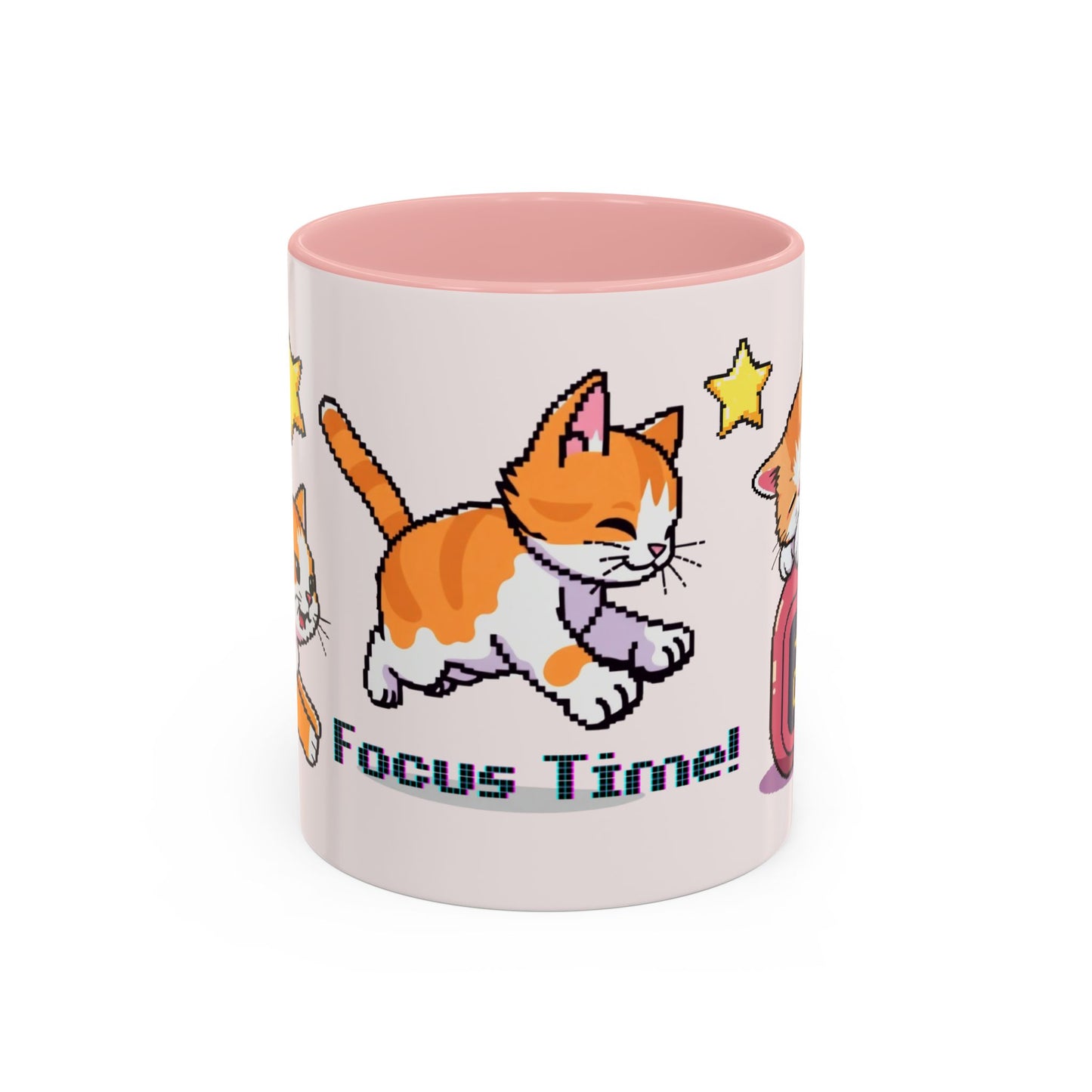 Mug - Pomodoro 25 min Orange Cat Pixel 8bit Design Coffee Cup